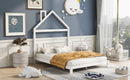 Full Size Wood Platform Bed with House-shaped Headboard  (White)