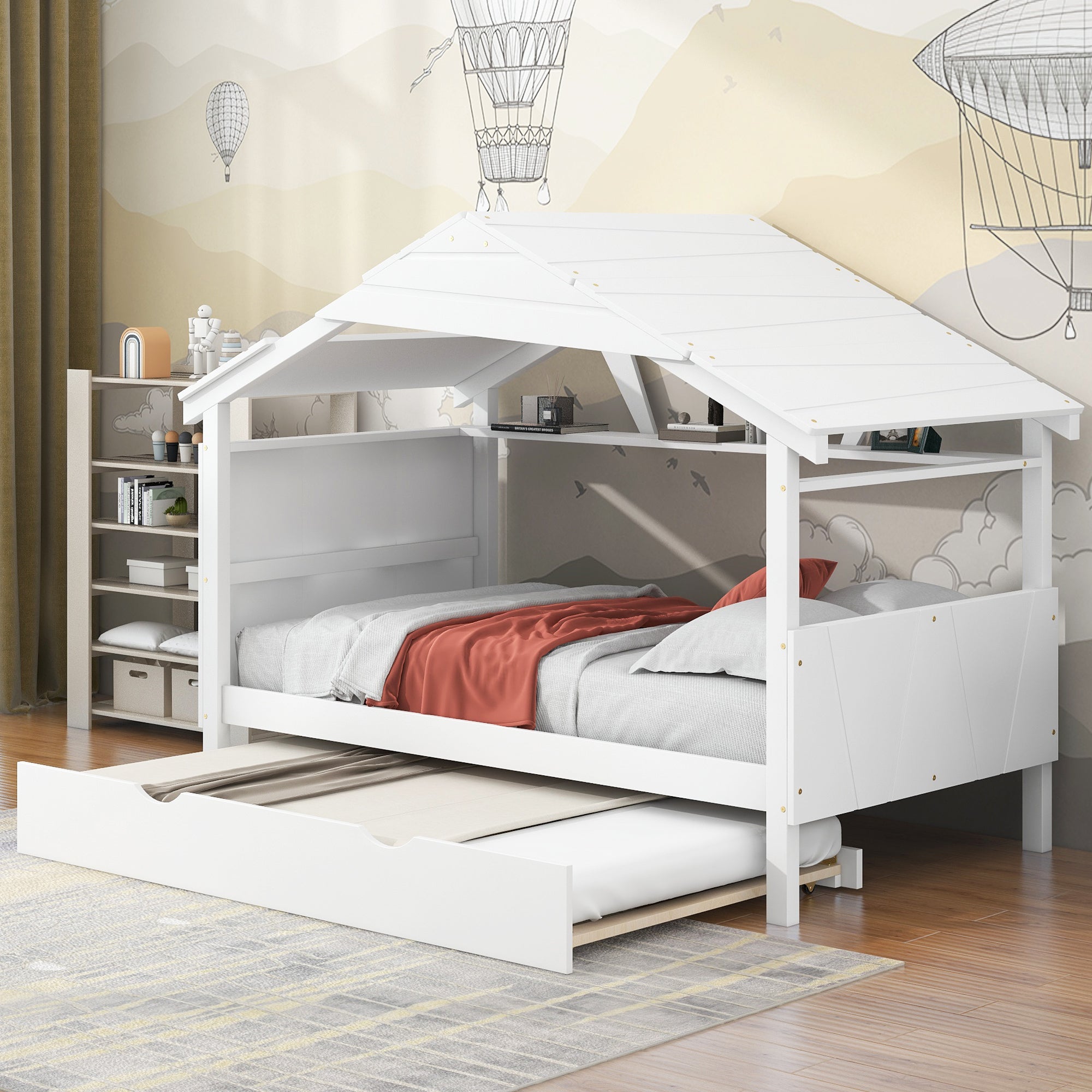 Wood Twin Size House Bed with Trundle and Storage, White - Atlantic Fine Furniture Melbourne FL