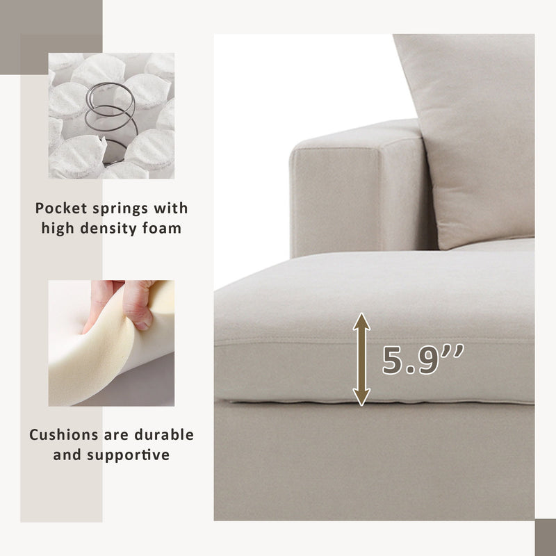 Modern Sectional Sofa With Throw Pillows, Cloud L Shaped Couch Set With Wide 4 Seat Comfy Couch Set With Movable Ottoman