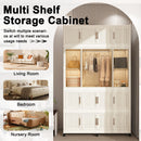 Portable Wardrobe Closet Storage Organizer With 17 Magnetic Doors, 17 Cubes, Hanging Rod & 6 Hangers - Creamy White