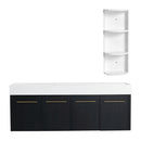 Modern Wall Mounted Bathroom Vanity With Resin Sink And Storage Rack