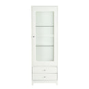 Modern Upholstered Glass Display Cabinet With Adjustable LED Light - White