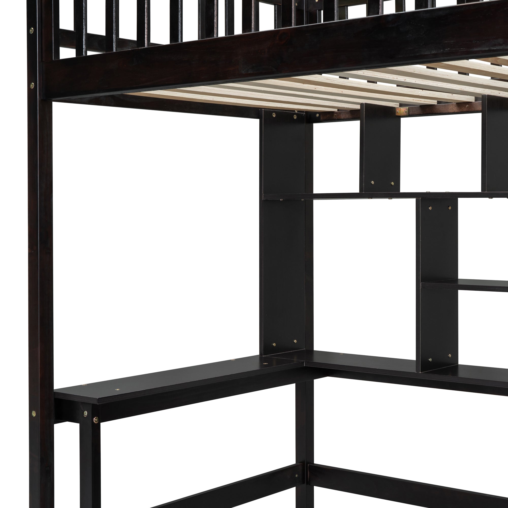 Twin size Loft Bed with Bookshelf,Drawers,Desk,and Wardrobe-Espresso - Atlantic Fine Furniture Melbourne FL