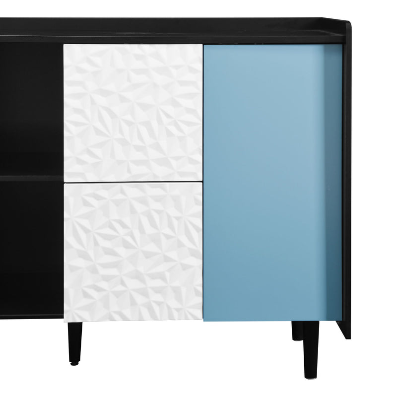 Modern Sideboard Buffet Cabinet With Red Doors And Unique Panel Styling