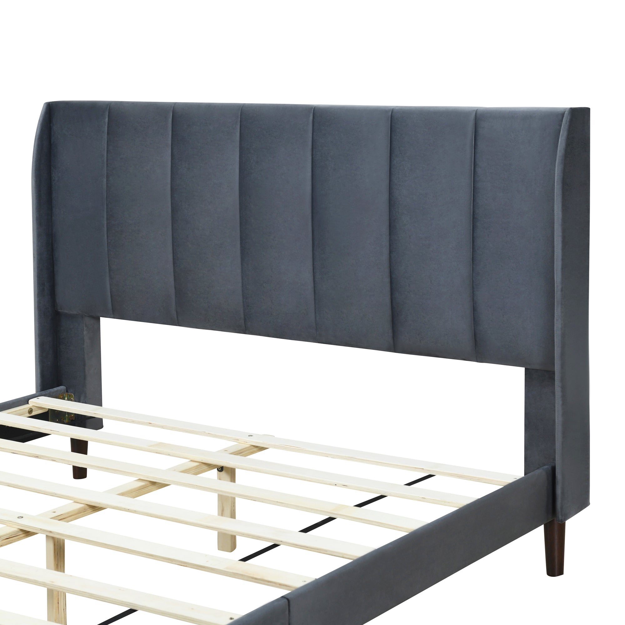 Queen Size Upholstered Platform Bed, Velvet, Gray - Atlantic Fine Furniture Melbourne FL