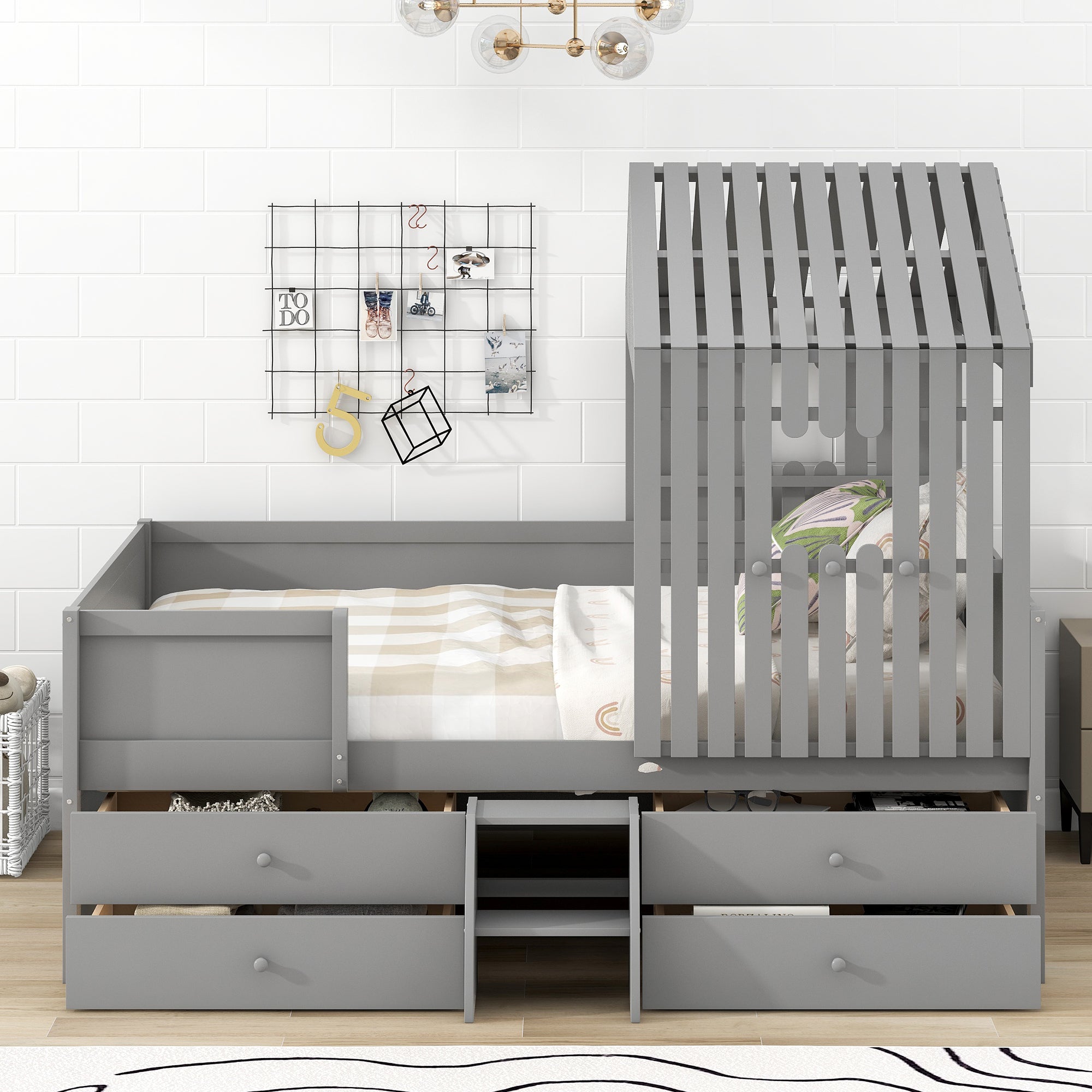 Full Size House Low Loft Bed with Four Drawers,Gray - Atlantic Fine Furniture Melbourne FL