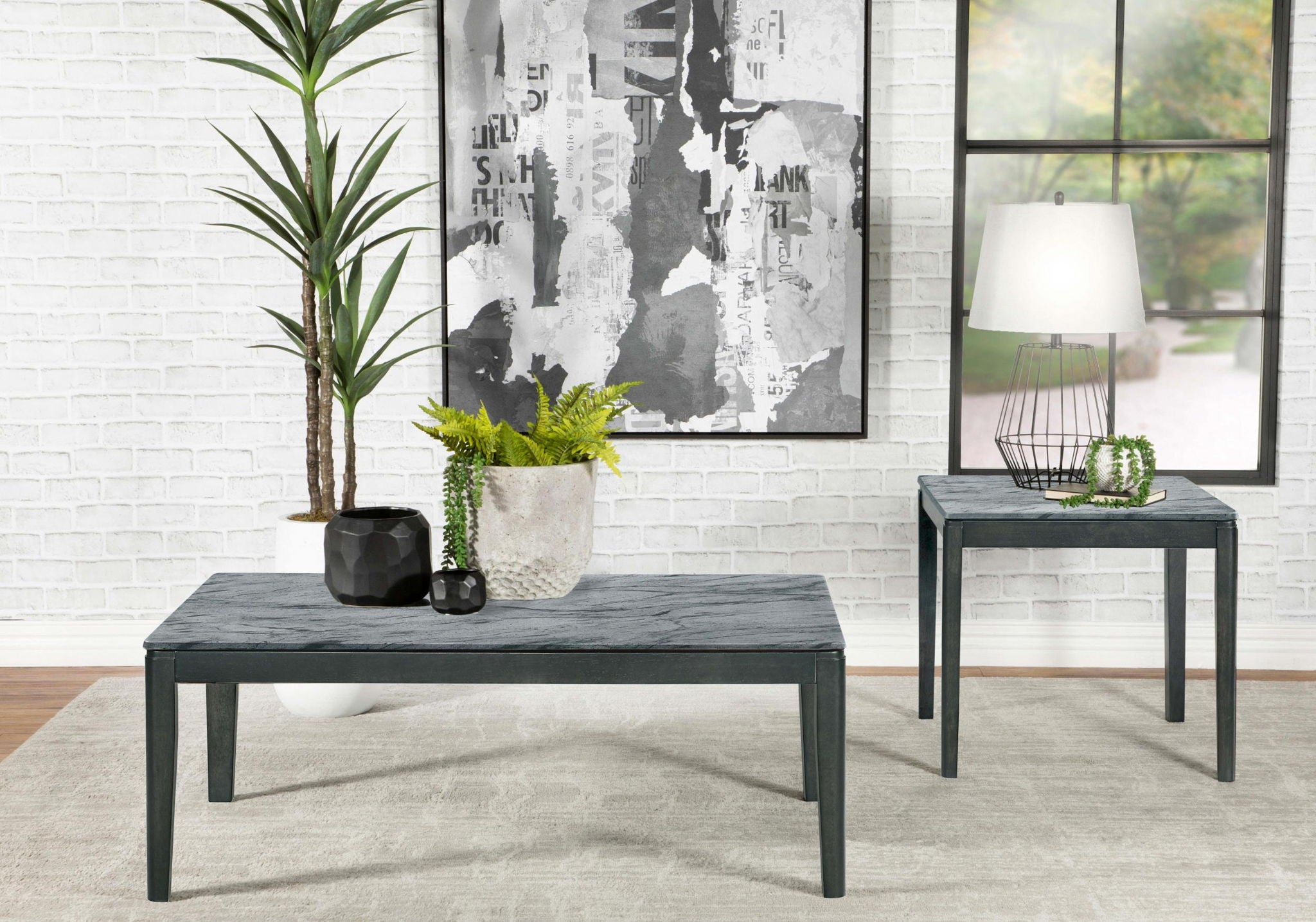 Mozzi Square Faux Marble Side End Table Grey and Black - Atlantic Fine Furniture Melbourne FL