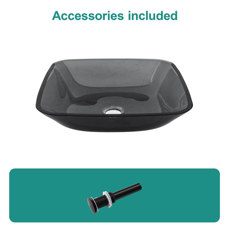 Square Vessel Sink For Bathroom, Above Counter Design With Pop Up Drain, Smooth Rounded Edges - Grey