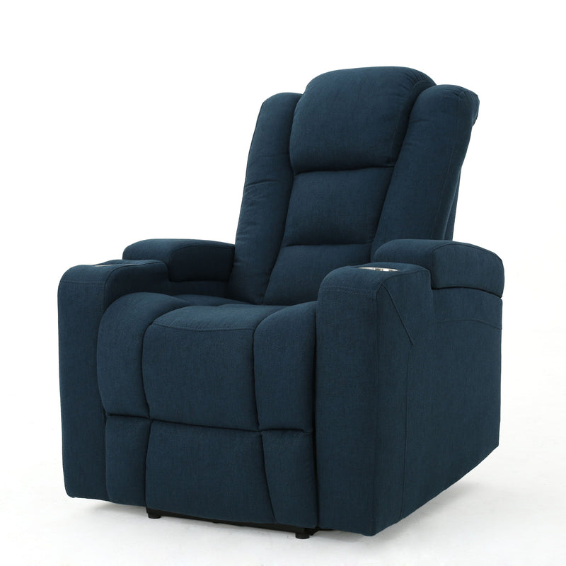 Wide - Power Standard Recliner Chair With Arm Storage With USB - Navy Blue