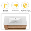 Modern Wall Mounted Bathroom Vanity With Ceramic Sink And Storage Rack, 2 Soft Close Drawers