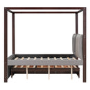 Full Size Upholstered  Canopy Bed with Trundle and 3 Drawers, Gray