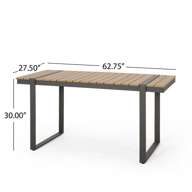 Modern Outdoor Dining Table With Aluminum Frame And Faux Wood Slats