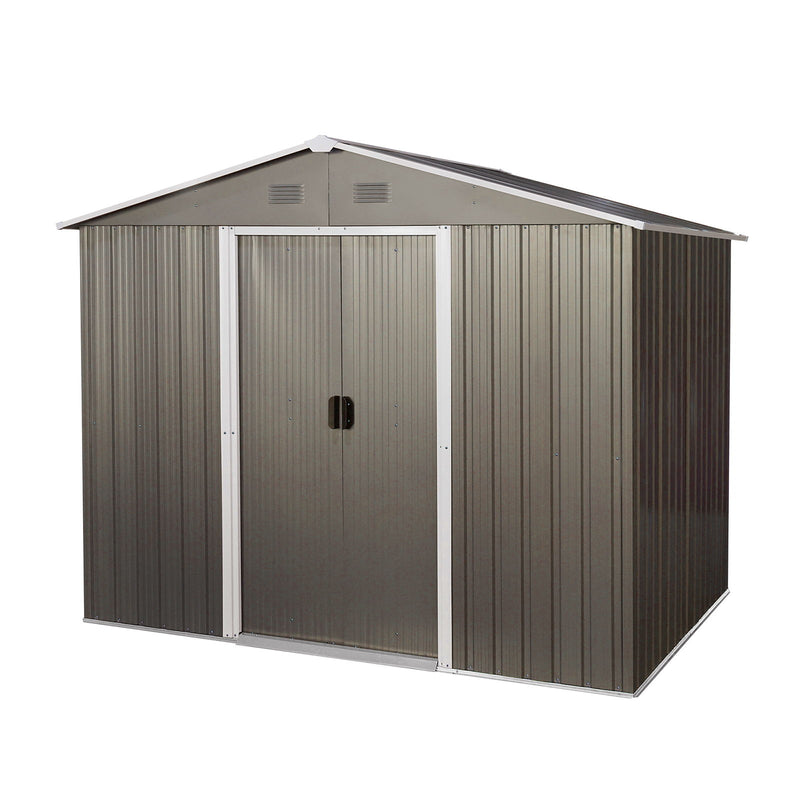 8Ft x 6Ft Outdoor Metal Storage Shed With Floor Base (SKU: W540S00012) - Gray