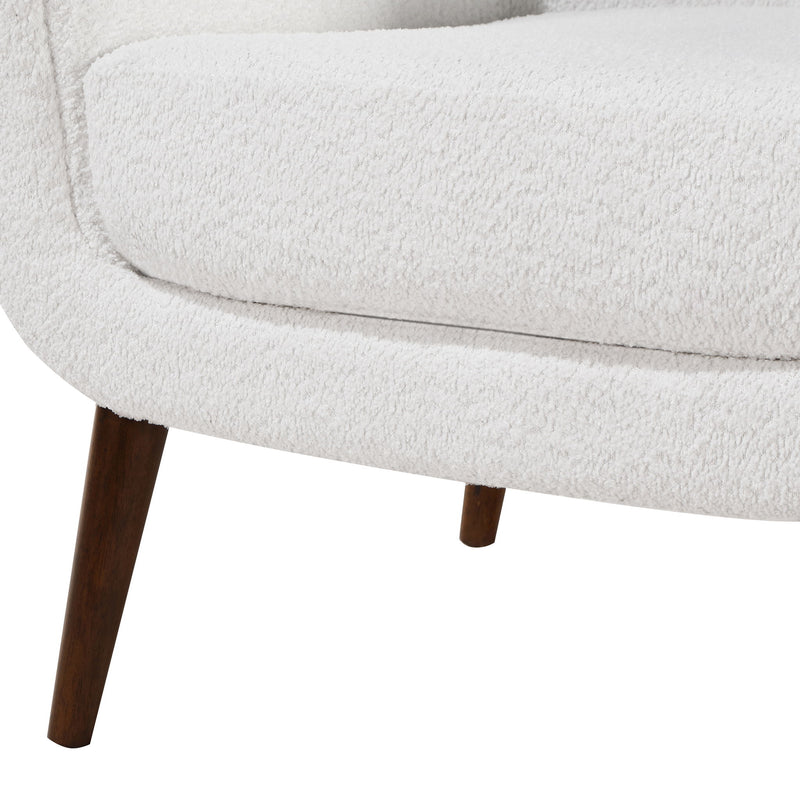 Prince - Mid Century Boucle Arm Chair With Solid Wood Legs - White