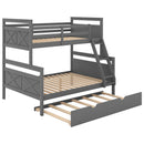 Twin over Full Bunk Bed with Ladder, Twin Size Trundle, Safety Guardrail, Gray(Old SKU:SM000208AAE-1)