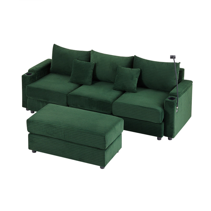 Modern Style Loveseat Sofa Sectional Sofa Couch With Storage Space, A Movable Ottoman, Two USB Ports, Two Cup Holders, A Phone Holder For Living Room