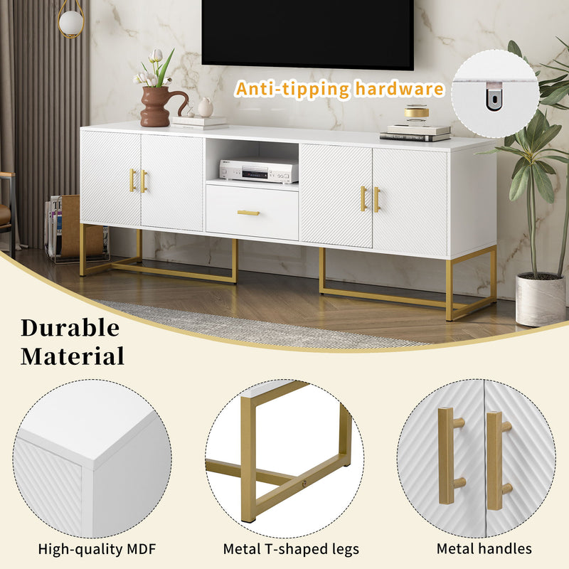TV Cabinet With 1 Drawer, 2 Cabinets, Handles And Anti-Tip Device