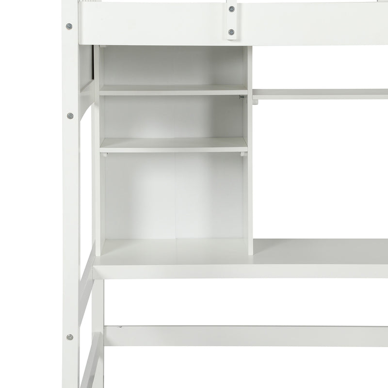 Twin size Loft Bed with Storage Shelves, Desk and Ladder, White(OLD SKU :LP000140KAA)