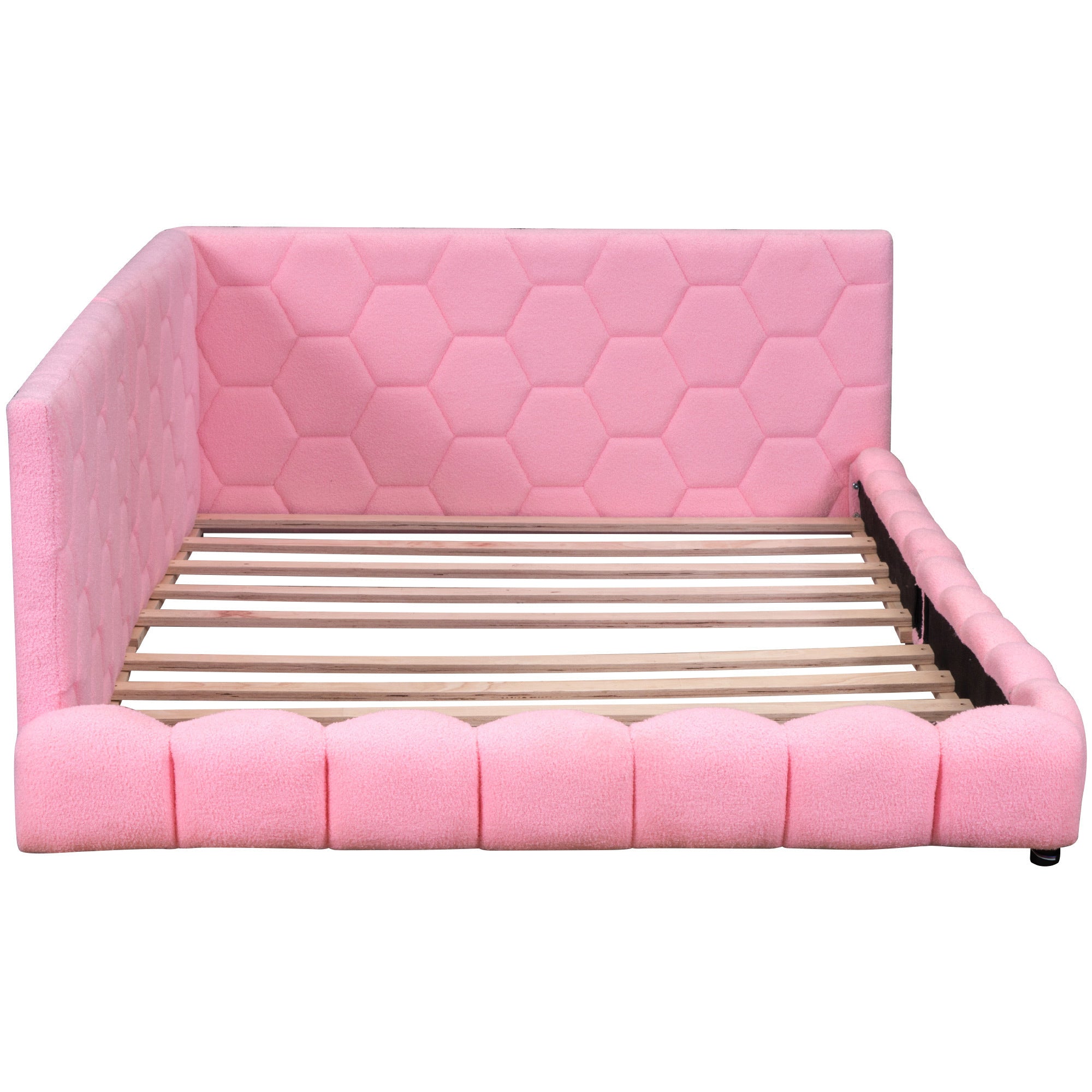 Upholstered Full Size platform bed with USB Ports and LED belt, Pink - Atlantic Fine Furniture Melbourne FL
