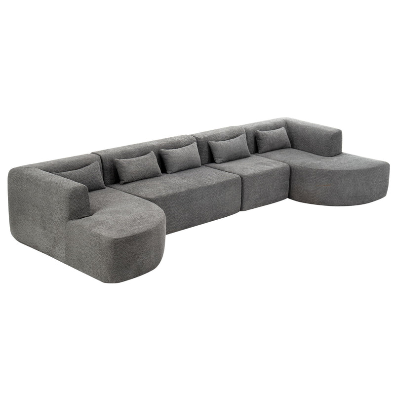 Upholstered Sofa Free Combined Sofa Couch With Two Chaise Lounge And Five Back Pillows For Living Room