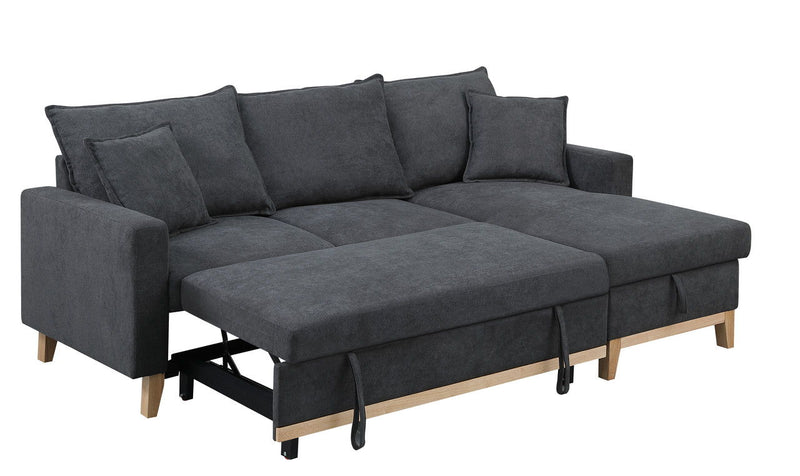 Colton - 84.Woven Reversible Sleeper Sectional Sofa With Storage Chaise - Dark Gray