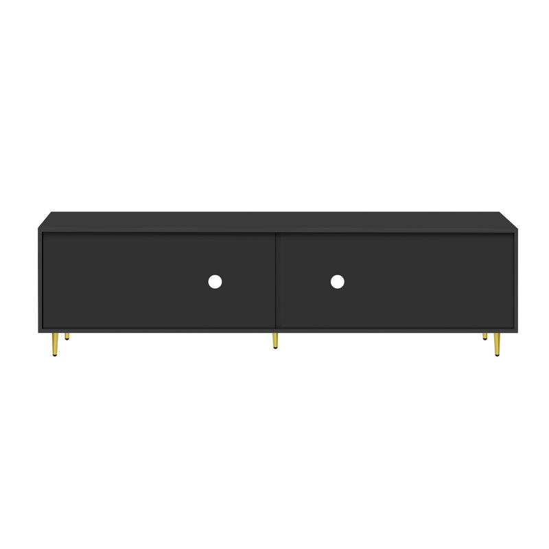 Modern TV Stand With Glass Door, 4 Drawers And 2 Cabinets