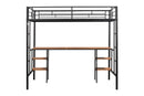 Twin-size Loft Bed with Table & Shelves/ Heavy-duty Sturdy Metal/ Built-in Table & Shelves/ Noise Reduced/ Safety Guardrail/ 2 Side Ladders/ CPC Certified/ No Box Spring Needed