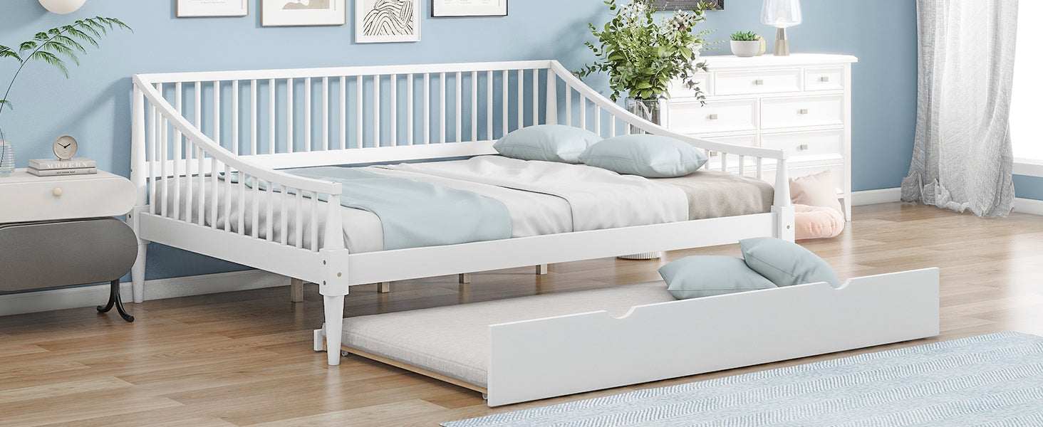 Full Size Daybed with Trundle and Support Legs, White - Atlantic Fine Furniture Melbourne FL