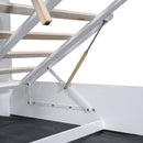 Queen Size Tufted Upholstered Platform Bed  with Storage Headboard and Hydraulic Storage System, Modern PU Storage Bed with Motion Activated Night Lights and USB Charger,White