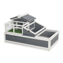 Luxury 3 Room Wooden Tortoise House Habitat With Turf Balcony & 2 Stories - Gray / White