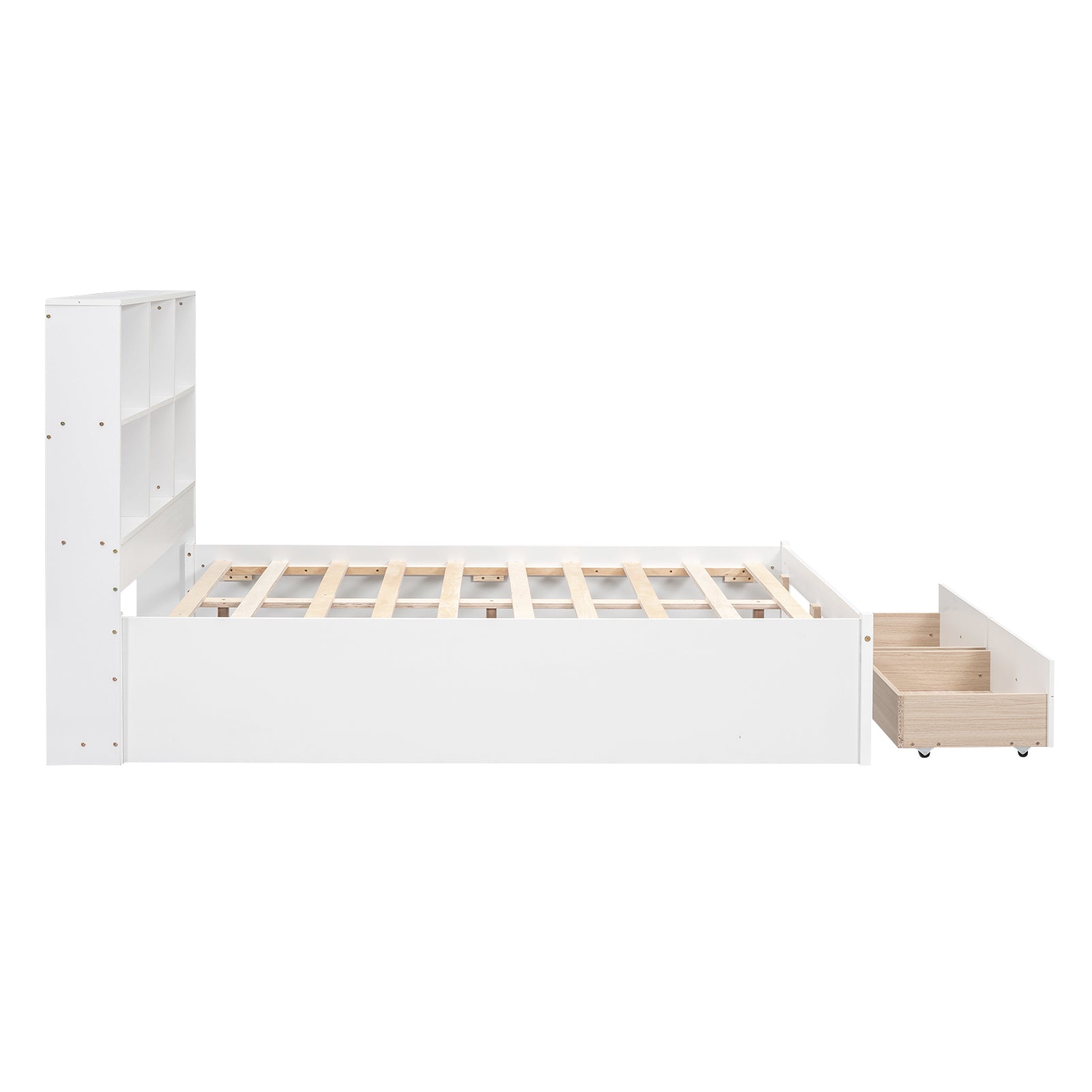 Full Size Platform Bed with Storage Headboard, Charging Station and 2 Drawers, White - Atlantic Fine Furniture Melbourne FL