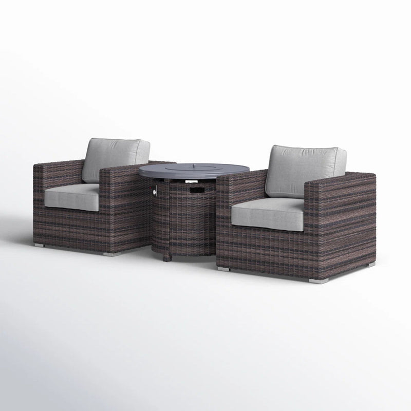 Rattan Patio Set With Comfortable Cushions And Fire Pit