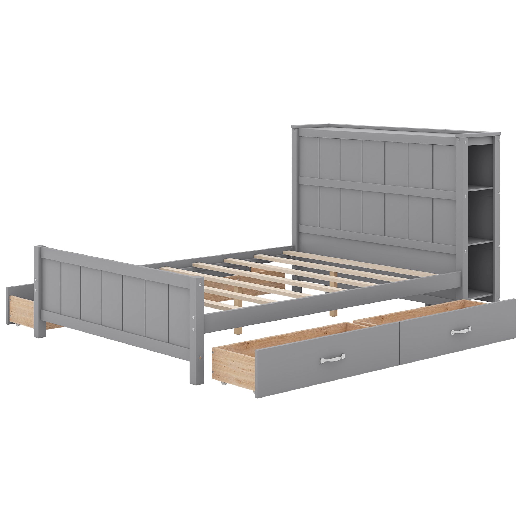 Full Size Platform Bed with Drawers and Storage Shelves, Gray - Atlantic Fine Furniture Melbourne FL