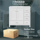 Bathroom Vanity With Ceramic Sink Combo, Abundant Storage Cabinet 2 Soft Close Doors And 5 Drawers