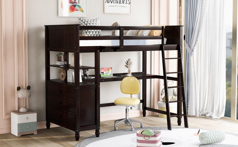 Loft Bed With Drawers With Desk And Shelves