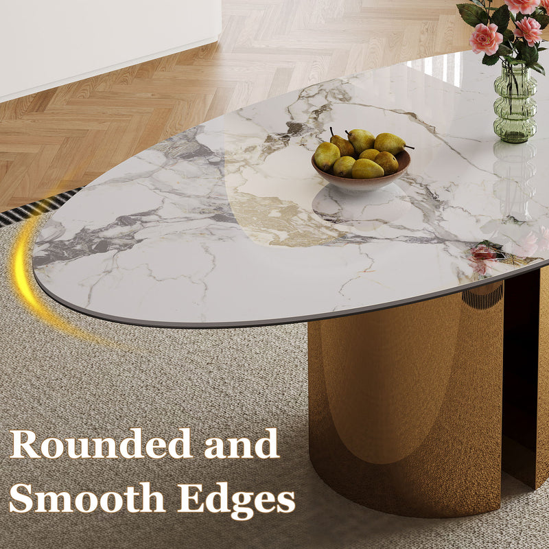 Steel Base Oval Sintered Stone Dining Table With 4 Chairs