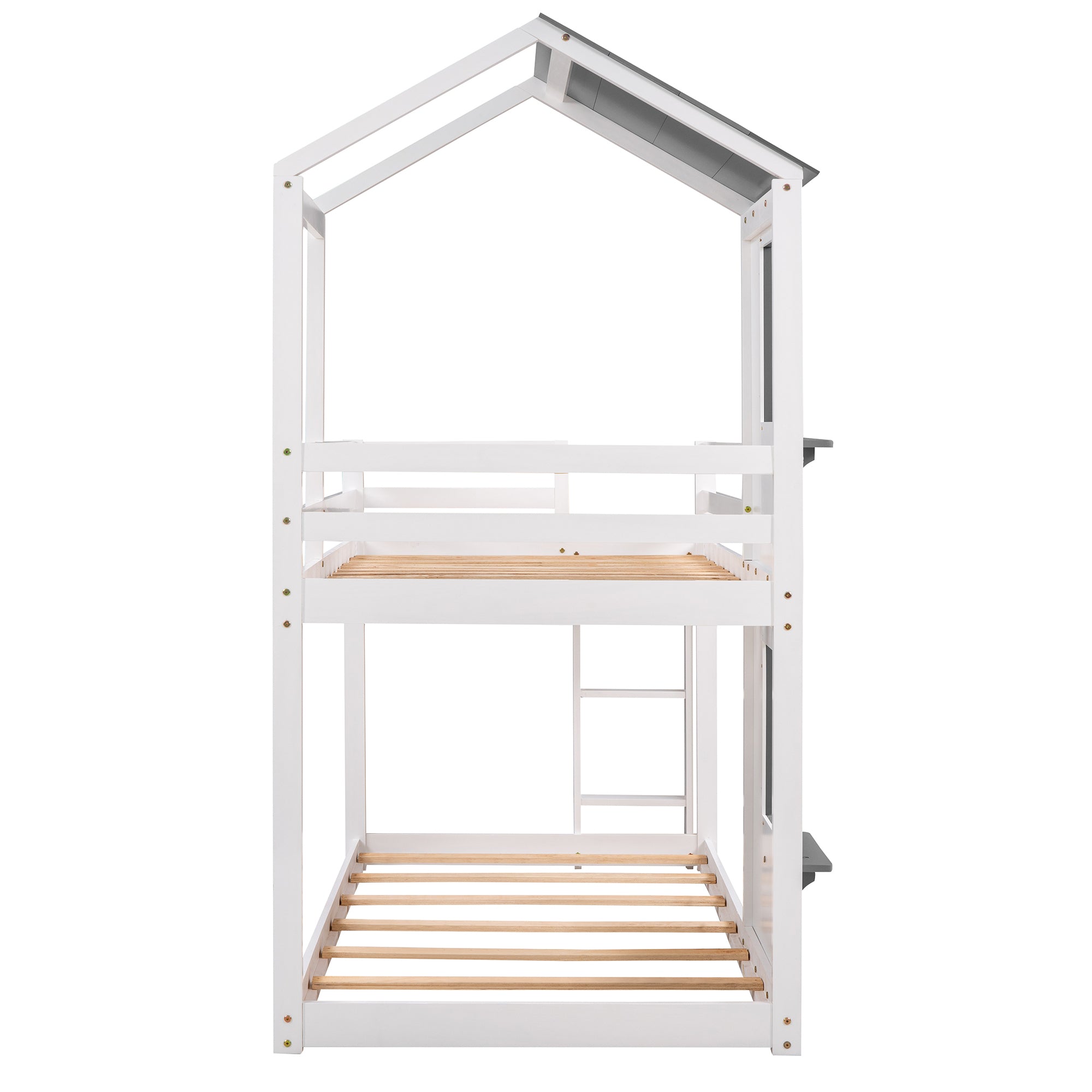 Twin Over Twin Bunk Bed Wood Bed with Roof, Window, Guardrail, Ladder (White)(OLD SKU :LP000056AAK) - Atlantic Fine Furniture Melbourne FL