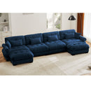 Modern Sectional Sofa With Ottoman, Round Bolster Armrests, Waist And Throw Pillows