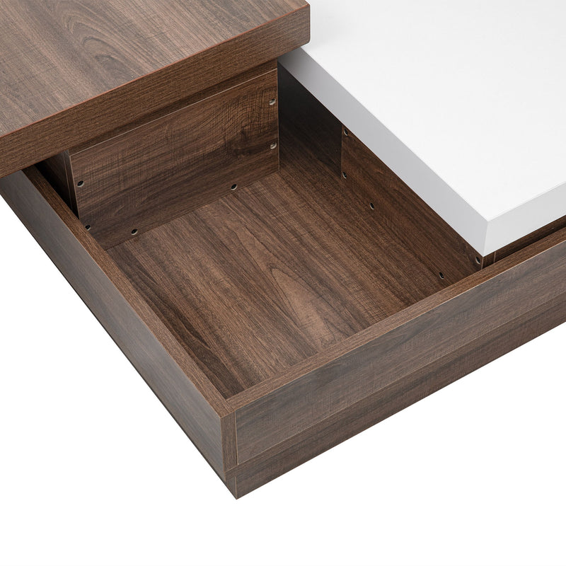 Rotatable Top Coffee Table, Modern Square Coffee Table With Wood Grain Design, 1 Hidden Storage Space For Living Room