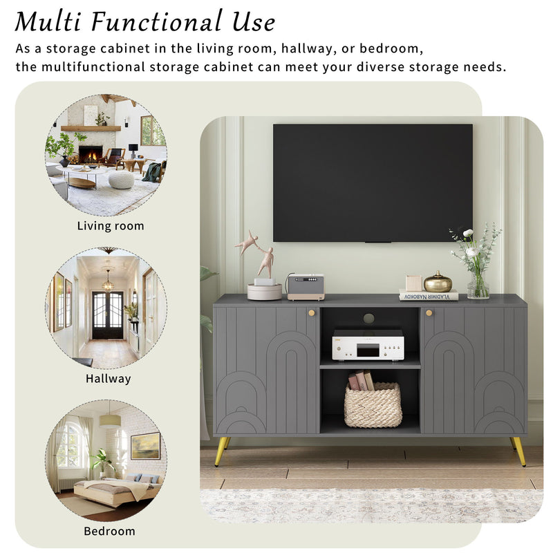 Modern TV Stand With Adjustable Shelf, Handles And Anti-Tip Device