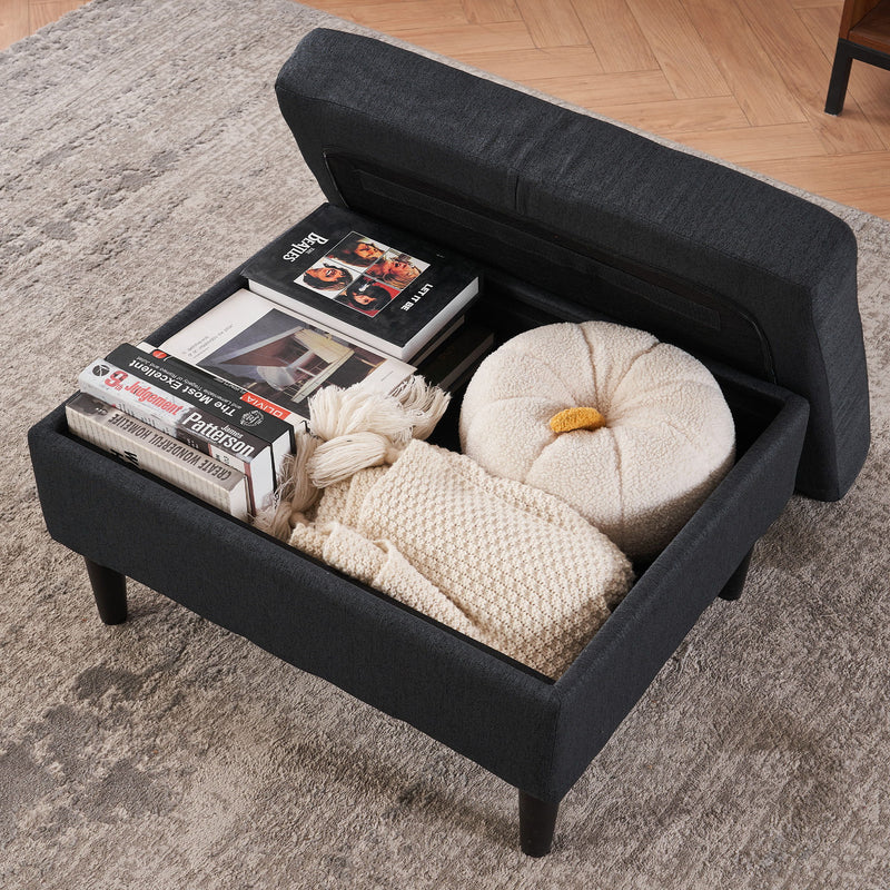 Upholstered Armchair And Storage Ottoman Set, Comfortable Single Sofa With Cup Holders And Tufted Detailing, Ideal For Living Room Or Bedroom - Dark Gray