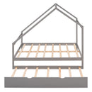 Full Size Wooden House Bed With Twin Size Trundle, GRAY