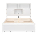 Full Size Platform Bed with Storage Headboard, Charging Station and 4 Drawers, White