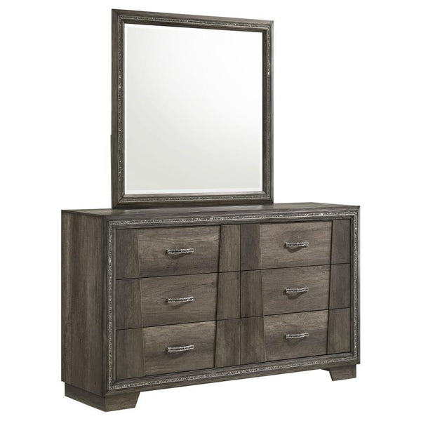 Janine - 6-Drawer Dresser With Mirror - Grey
