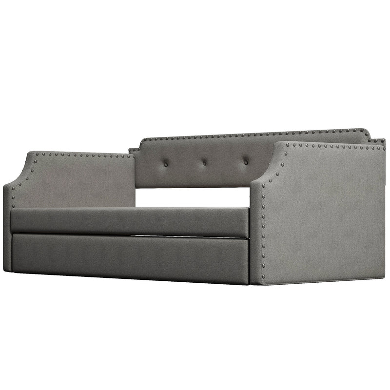 Upholstered Daybed with Trundle, Wood Slat Support,Upholstered Frame Sofa Bed , Twin,Gray