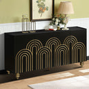 Modern Fluted Sideboard Buffet With Storage, Curve Element, 4 Doors With Adjustable Shelves