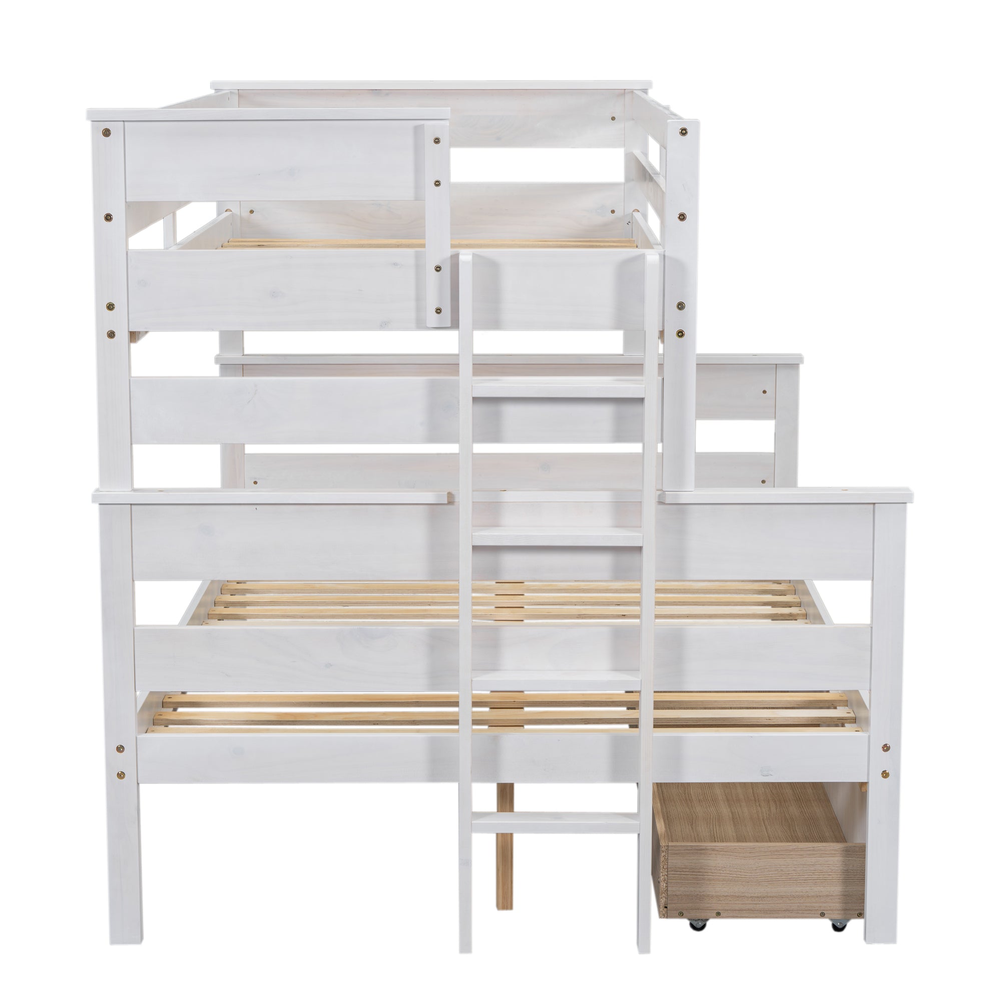 Wood Twin over Full Bunk Bed with 2 Drawers, White - Atlantic Fine Furniture Melbourne FL