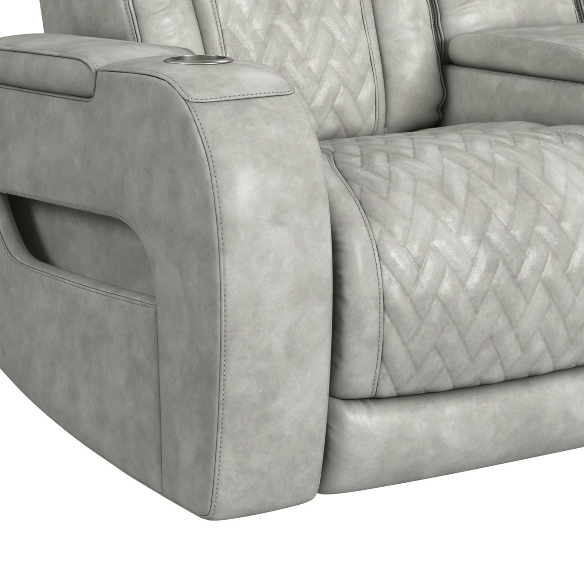 Prime Time P3 Loveseat With Console, 7 Colors Led, Cup Holders And Wireless Charger Controller in Leather Gel Light Gray by Elements International, view 12