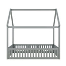 Wood House Bed With Fence And Door