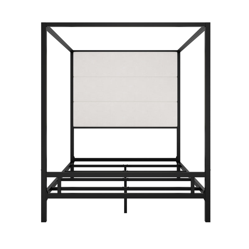 Modern Canopy Bed With Tall Upholstered Headboard